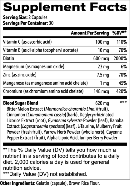 Yin/Yang Normal Blood Sugar Nutrition Label