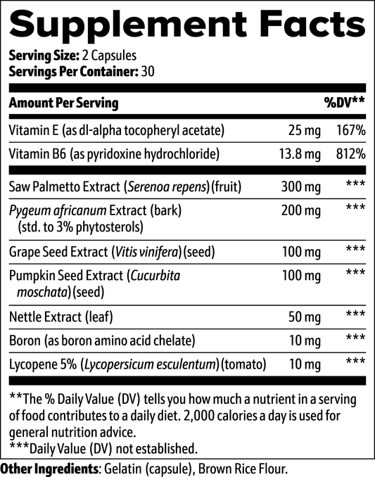 Yang Prostate Ingredient Label