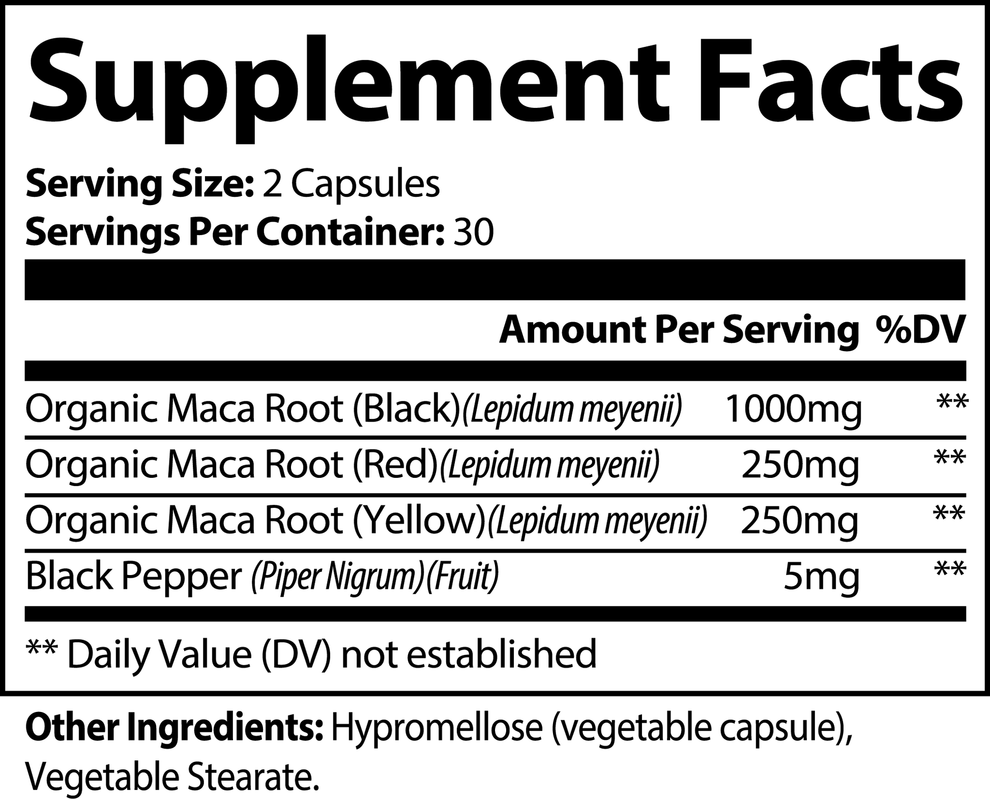 Yin/Yang Maca Plus Nutritional Label