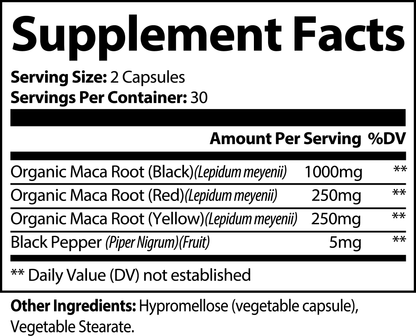 Yin/Yang Maca Plus Nutritional Label